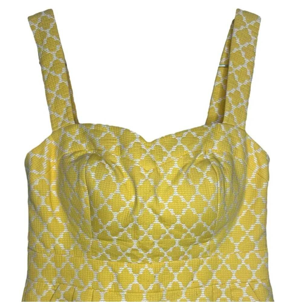 Kate Spade New York Hilary Yellow White Quatrefoil Sweetheart Dress Size 2